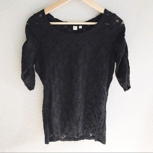 Anthropologie Eloise lace top with ruched sleeves